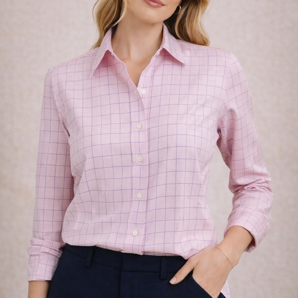 Brooks Brothers Pink Windowpane Non-Iron Supima Cotton Shirt Classic Fit